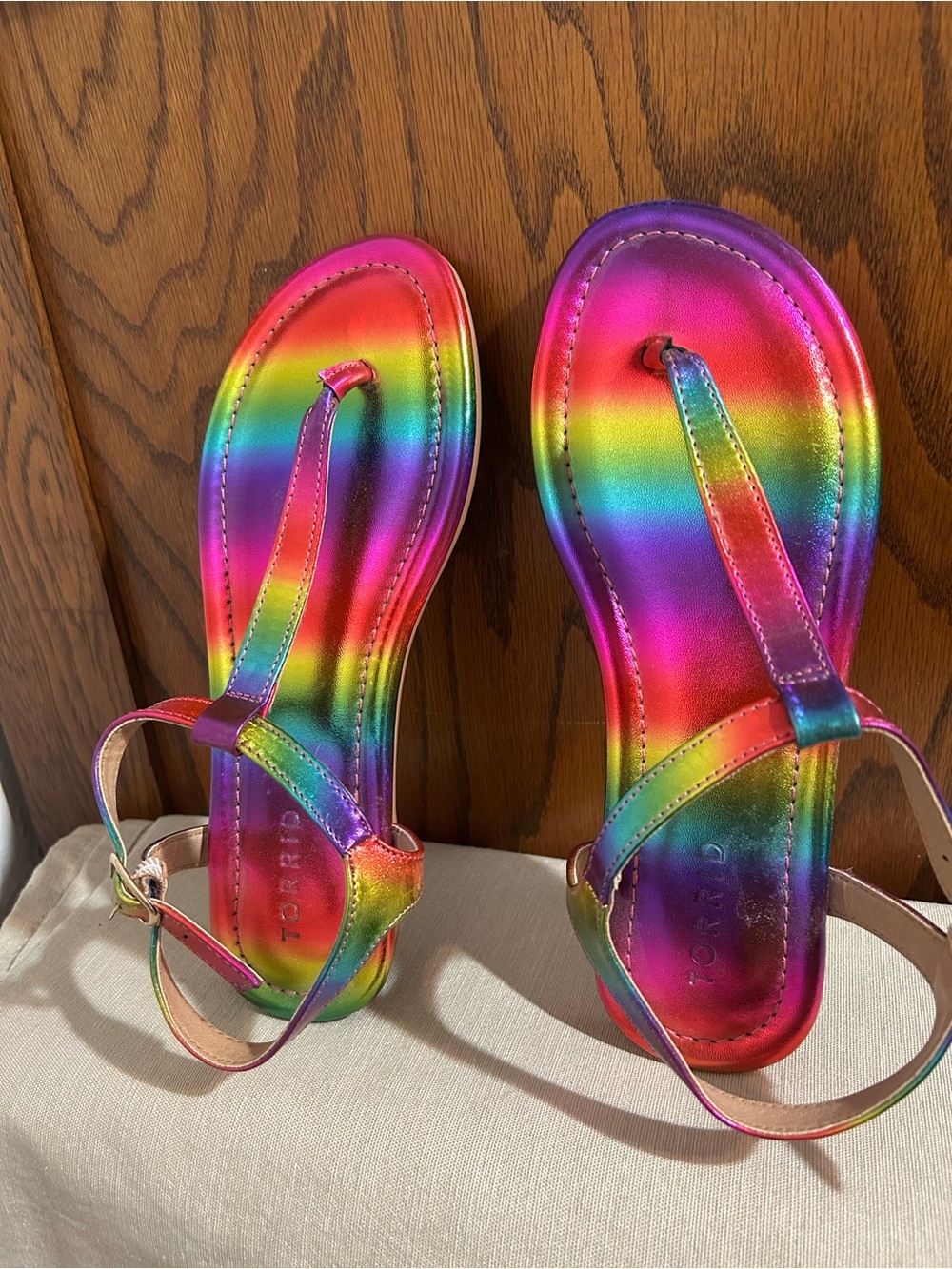torrid Rainbow Metallic Strappy Sandals in Multicolor